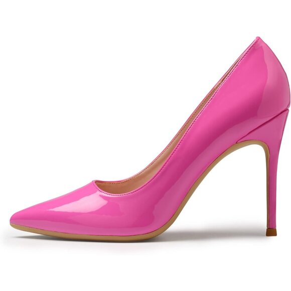 Women Hot Pink Polyurethane Closed Pointed Toe Stiletto High Heel Shoes Pumps - Picture 4 of 10